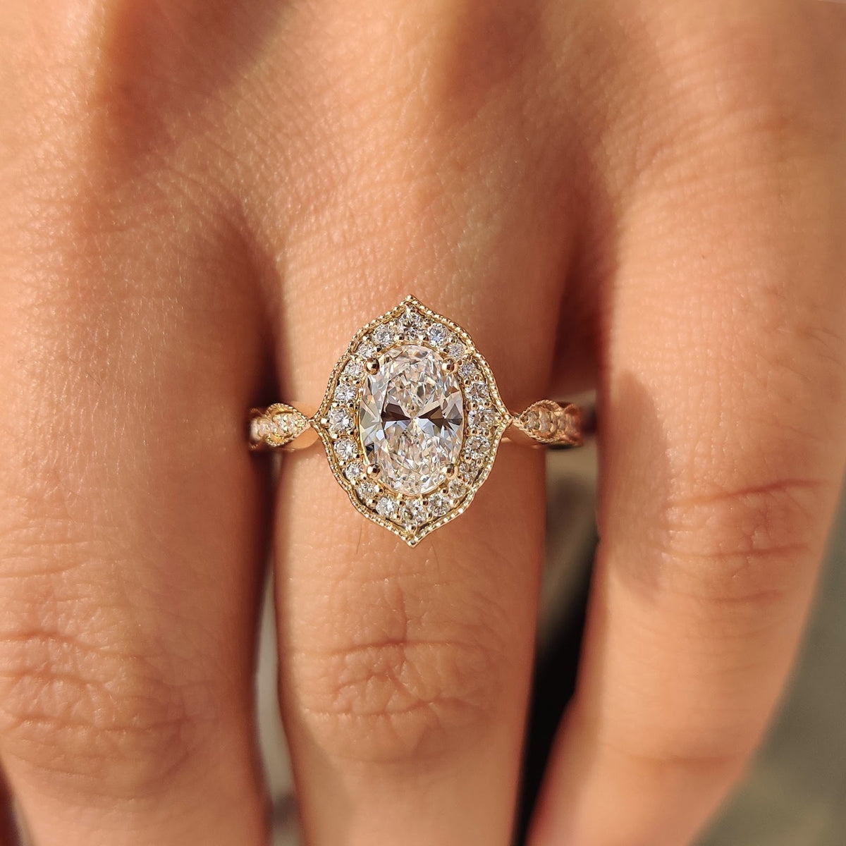 2.0 CT Oval Diamond Pure Halo Pavé Milgrain Engagement Ring
