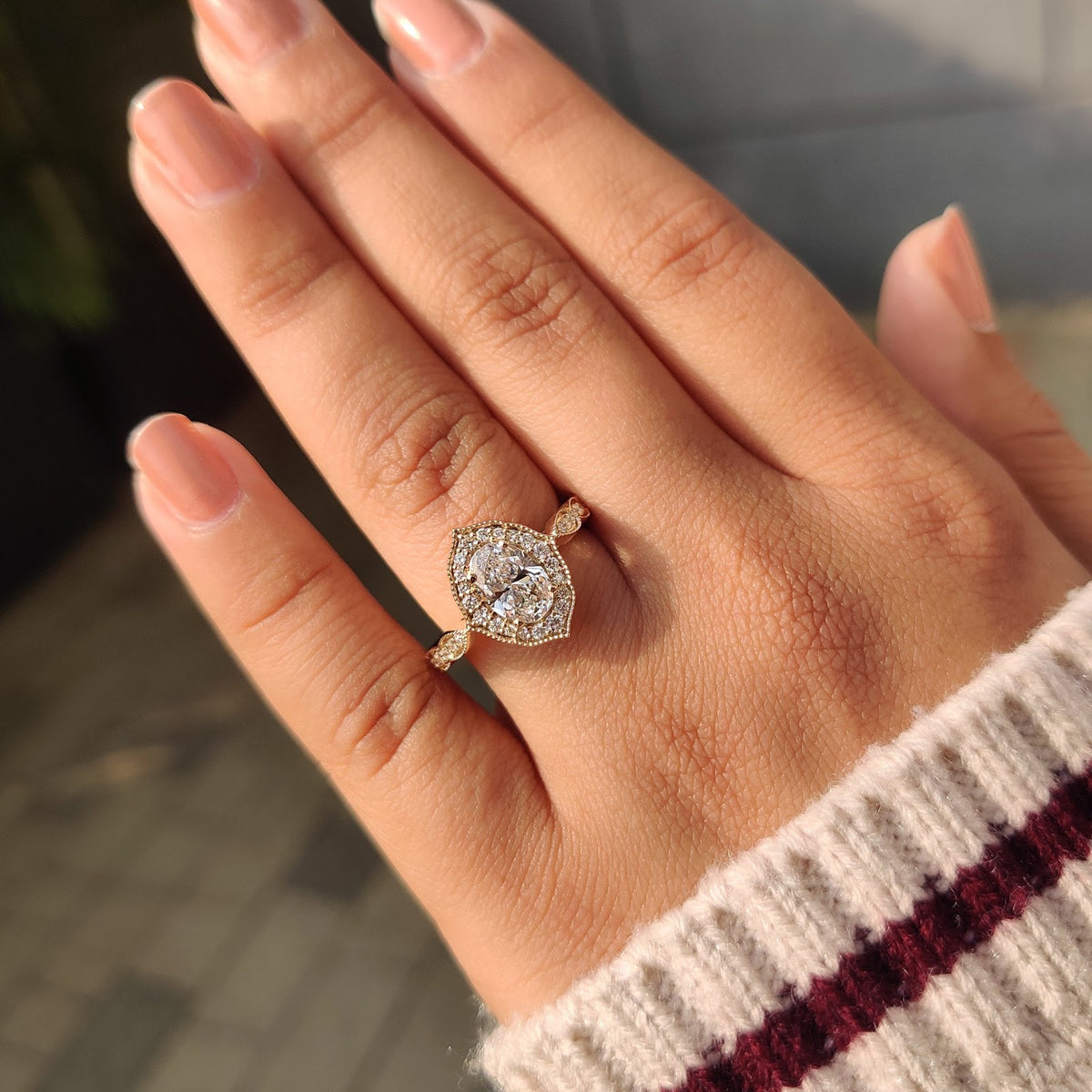 2.0 CT Oval Diamond Pure Halo Pavé Milgrain Engagement Ring