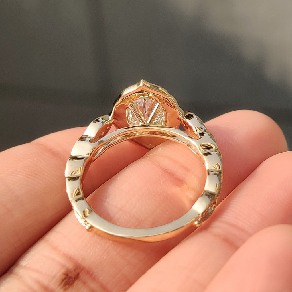 2.0 CT Oval Diamond Pure Halo Pavé Milgrain Engagement Ring