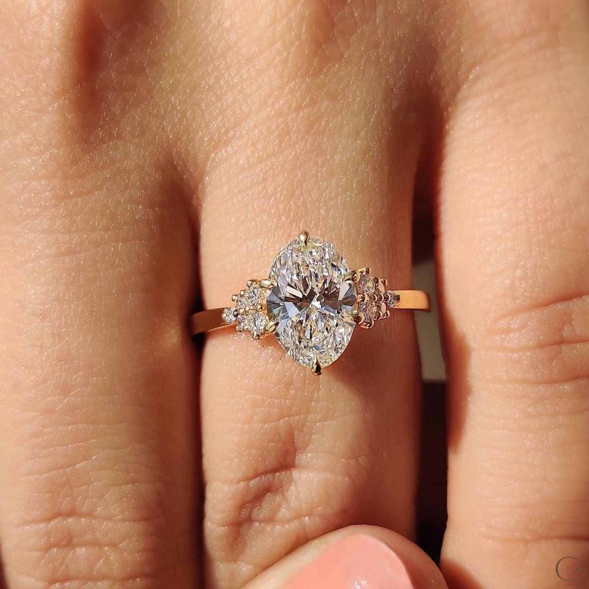 2.0 CT Oval Diamond Radiant Cluster Engagement Ring