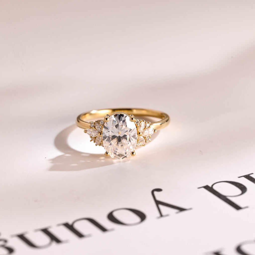 2.0 CT Oval Diamond Round Accent Cluster Engagement Ring