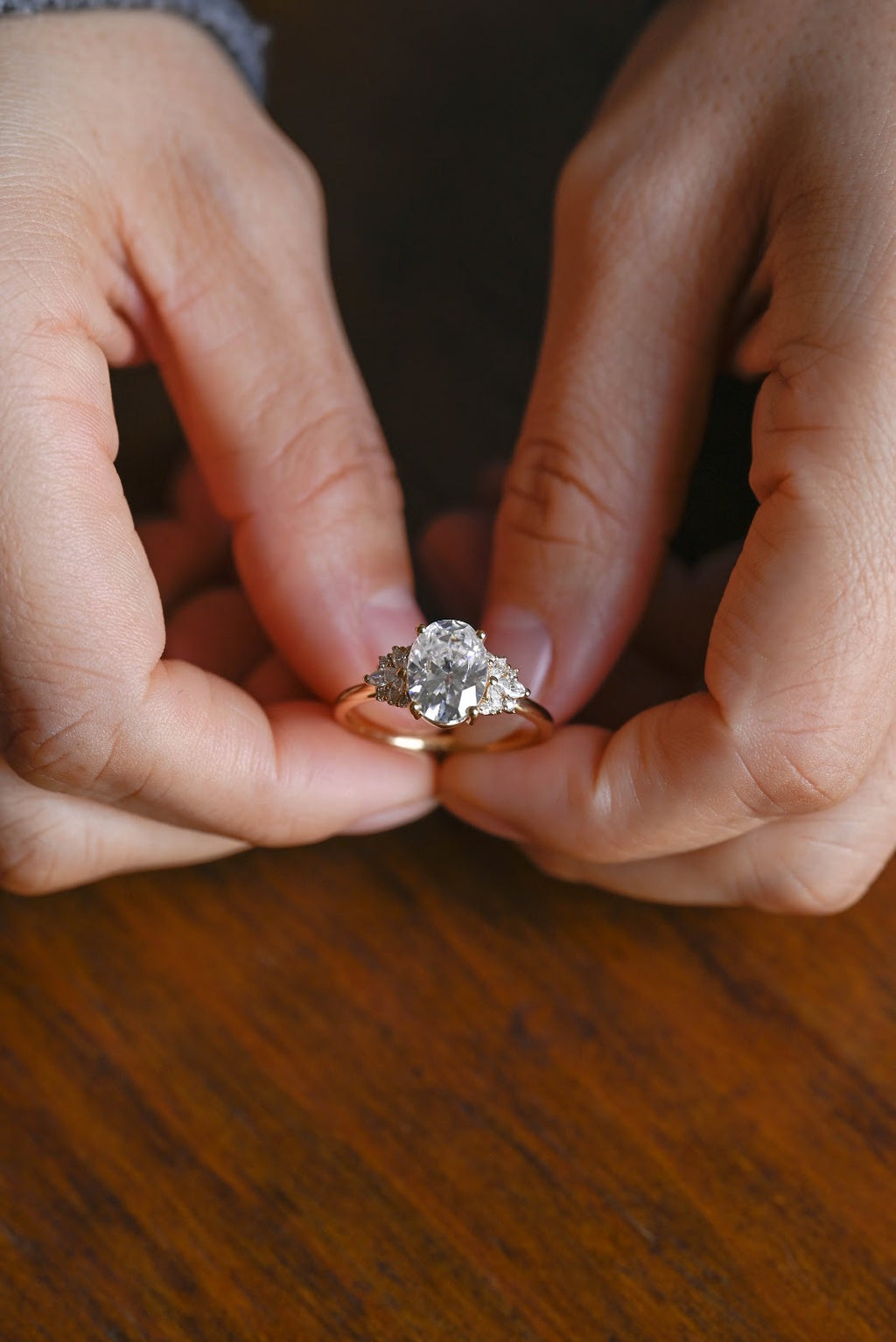 2.0 CT Oval Diamond Round Accent Cluster Engagement Ring