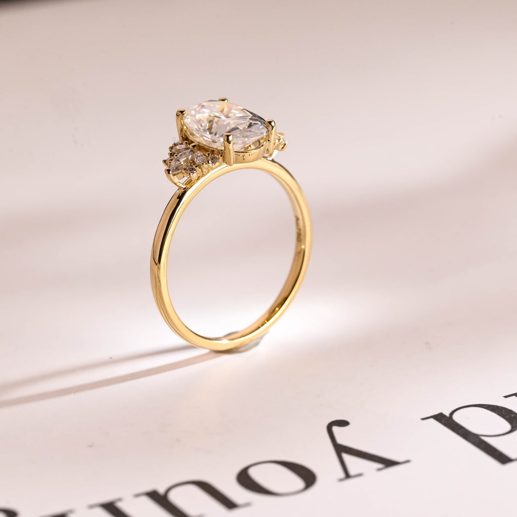 2.0 CT Oval Diamond Round Accent Cluster Engagement Ring