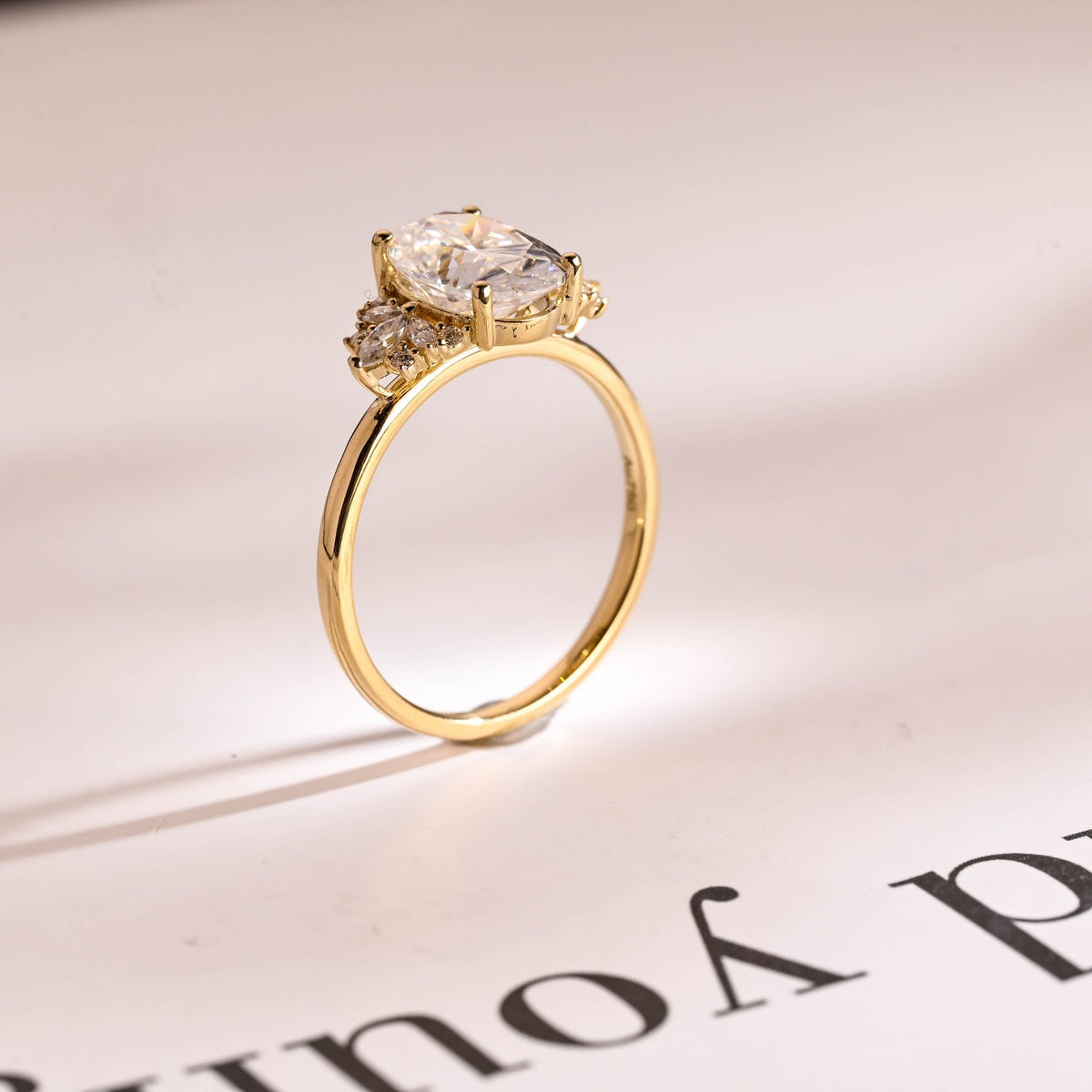 2.0 CT Oval Diamond Round Accent Cluster Engagement Ring