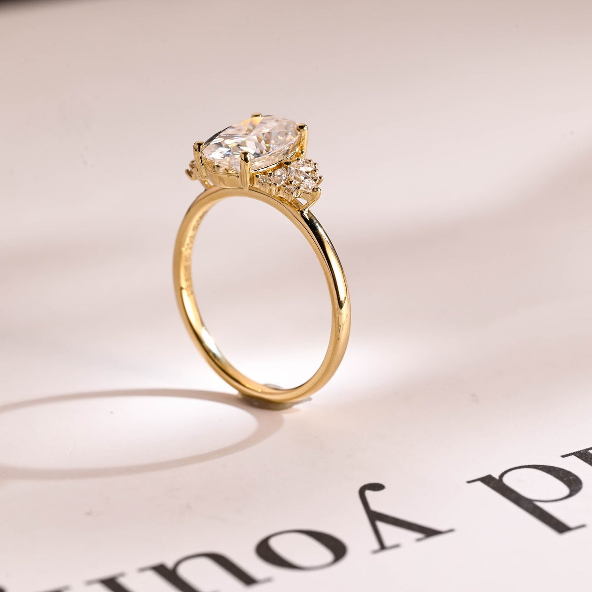 2.0 CT Oval Diamond Round Accent Cluster Engagement Ring