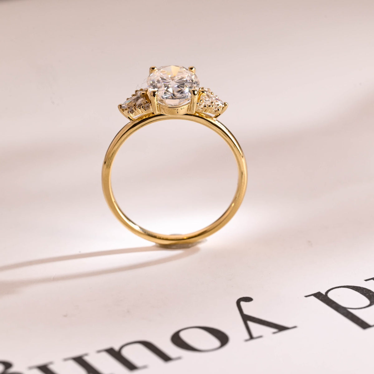 2.0 CT Oval Diamond Round Accent Cluster Engagement Ring