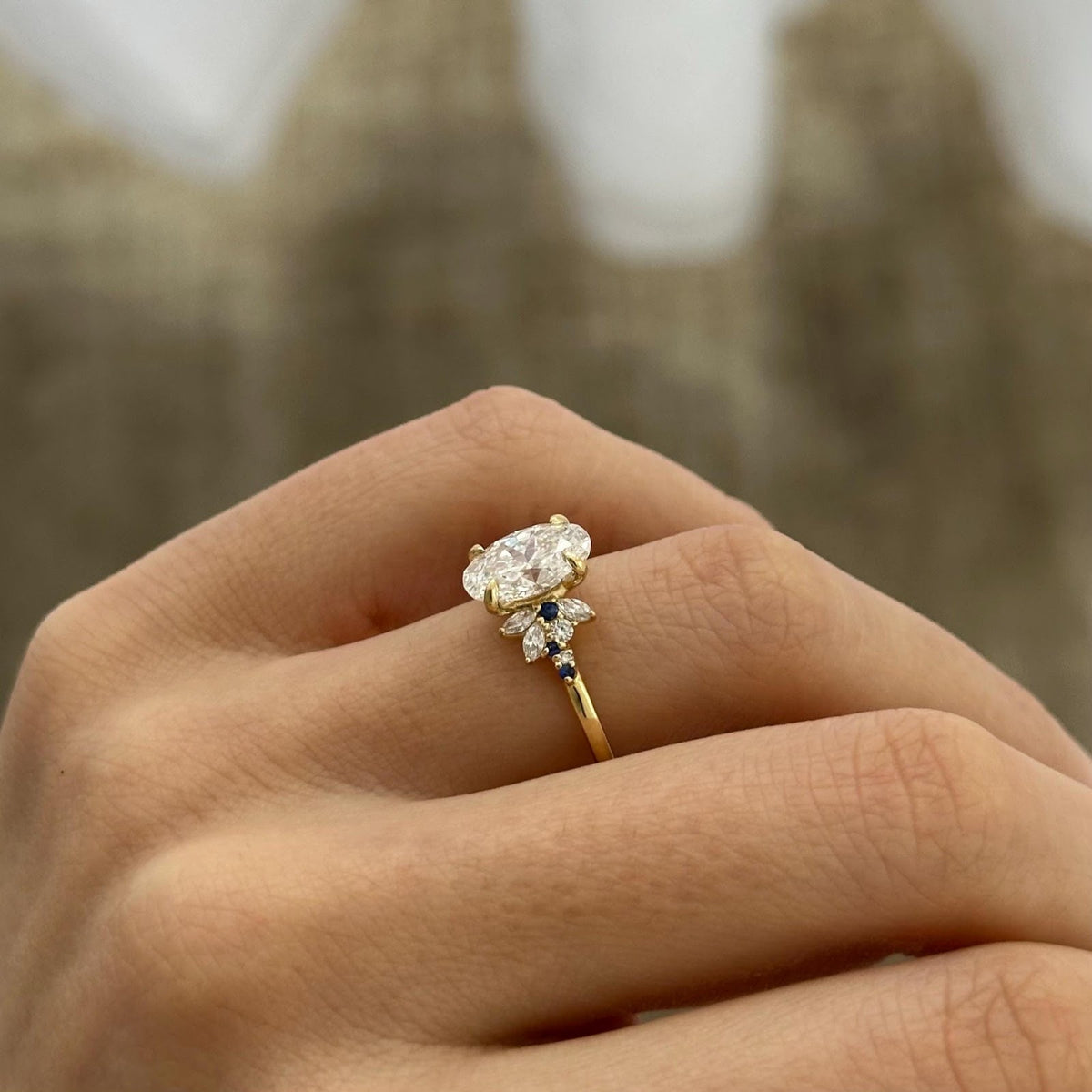 2.0 CT Oval Diamond Solace Nature Inspired Cluster Engagement Ring