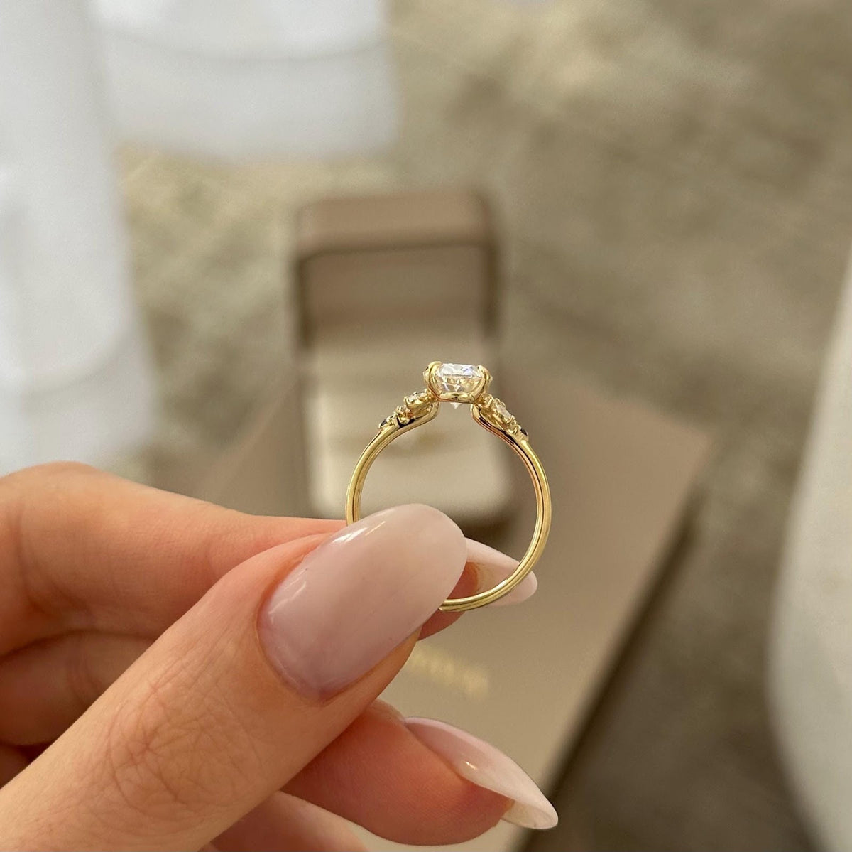 2.0 CT Oval Diamond Solace Nature Inspired Cluster Engagement Ring