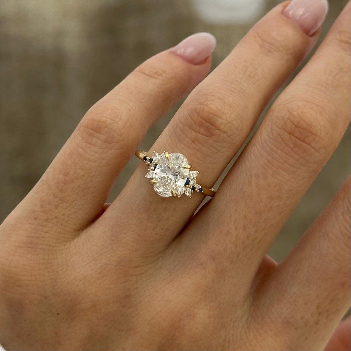 2.0 CT Oval Diamond Solace Nature Inspired Cluster Engagement Ring