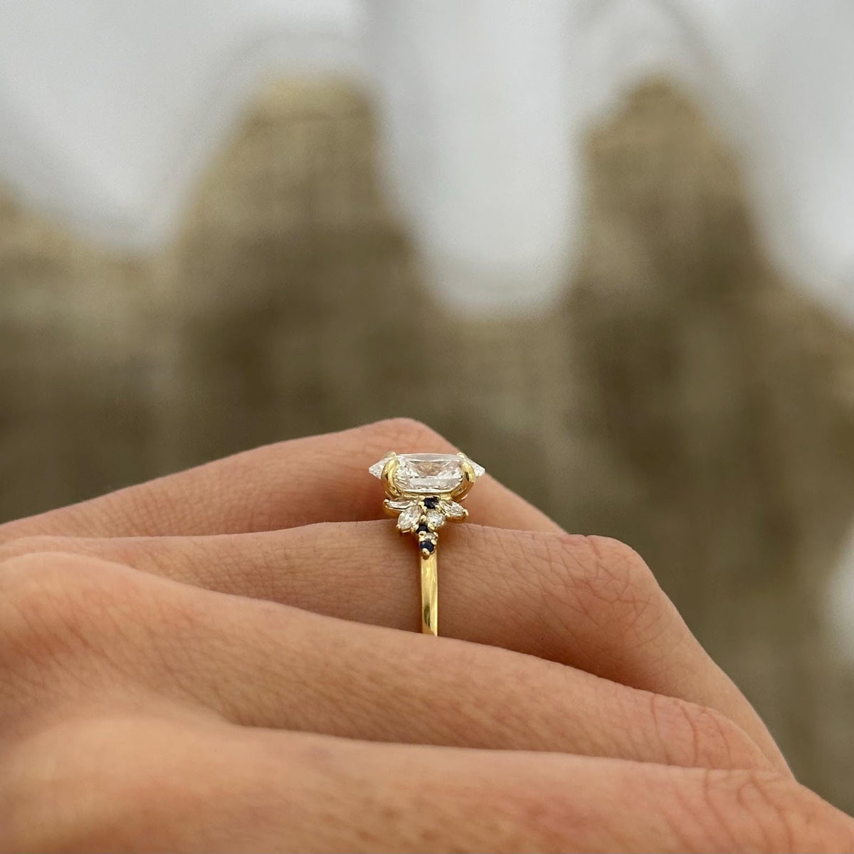 2.0 CT Oval Diamond Solace Nature Inspired Cluster Engagement Ring