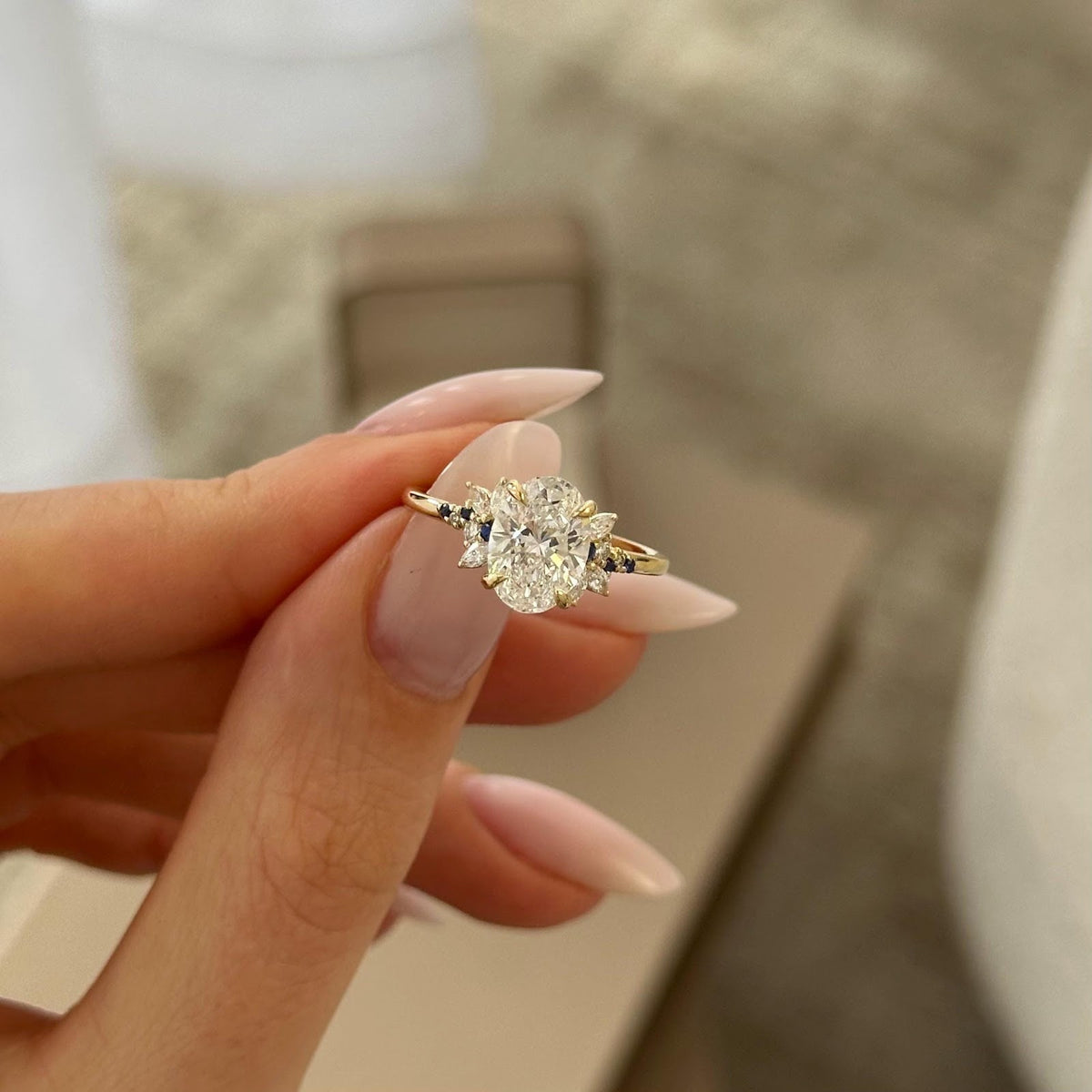 2.0 CT Oval Diamond Solace Nature Inspired Cluster Engagement Ring