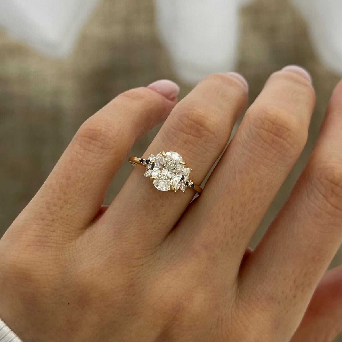 2.0 CT Oval Diamond Solace Nature Inspired Cluster Engagement Ring