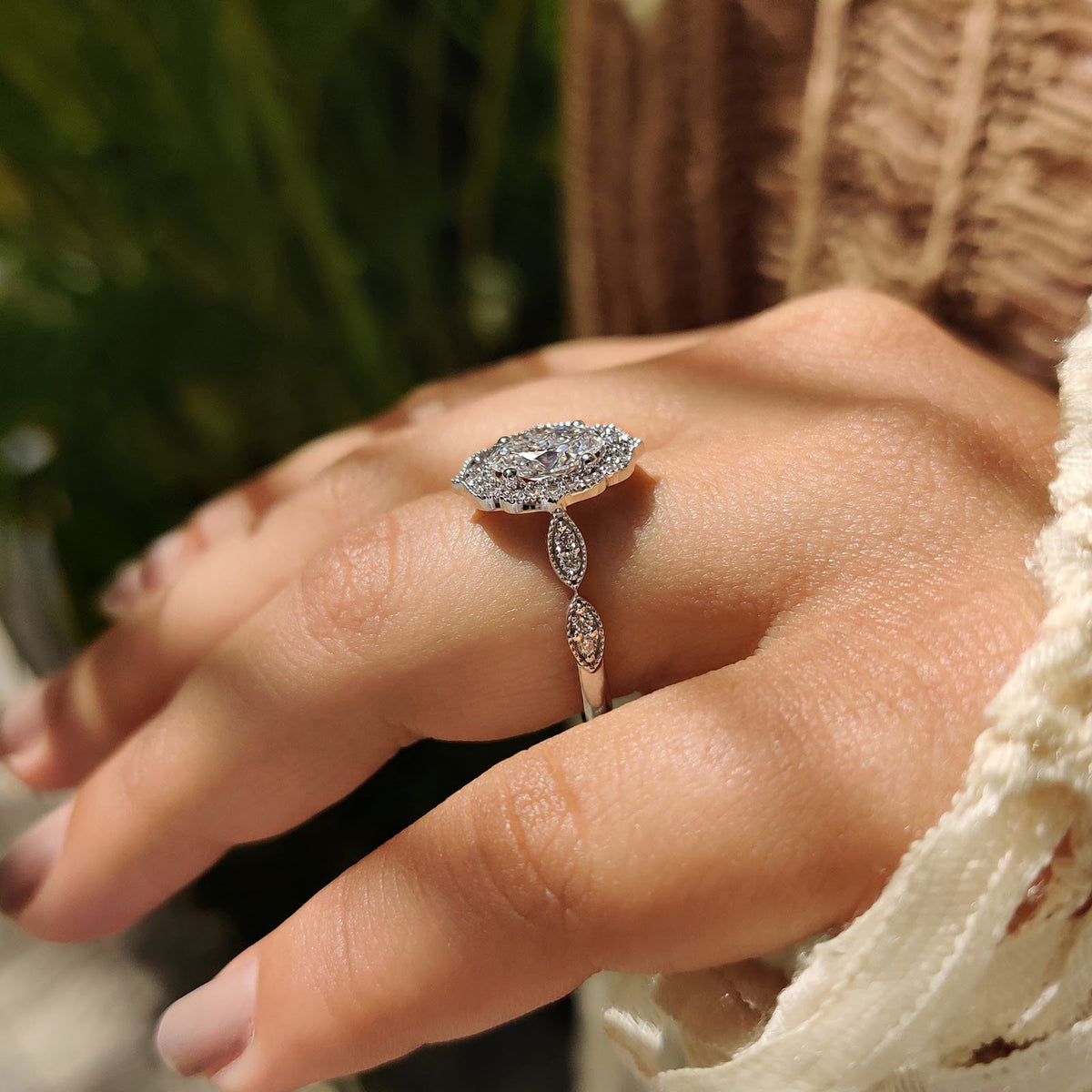 2.0 CT Oval Diamond Subtle Halo Pavé Milgrain Engagement Ring