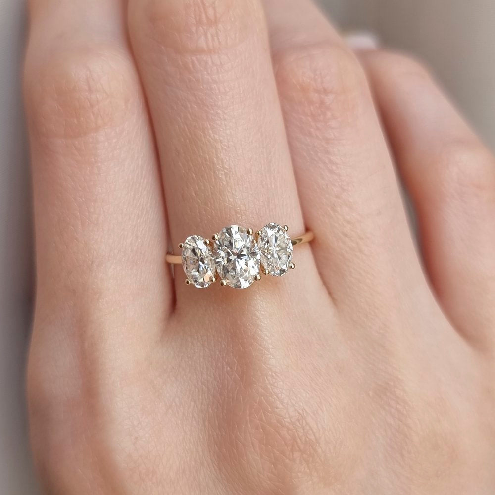 1.0 CT Oval Cut Three Stone Style Moissanite Engagement Ring