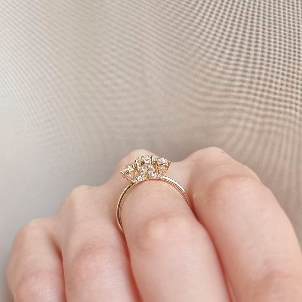1.0 CT Oval Cut Three Stone Style Moissanite Engagement Ring