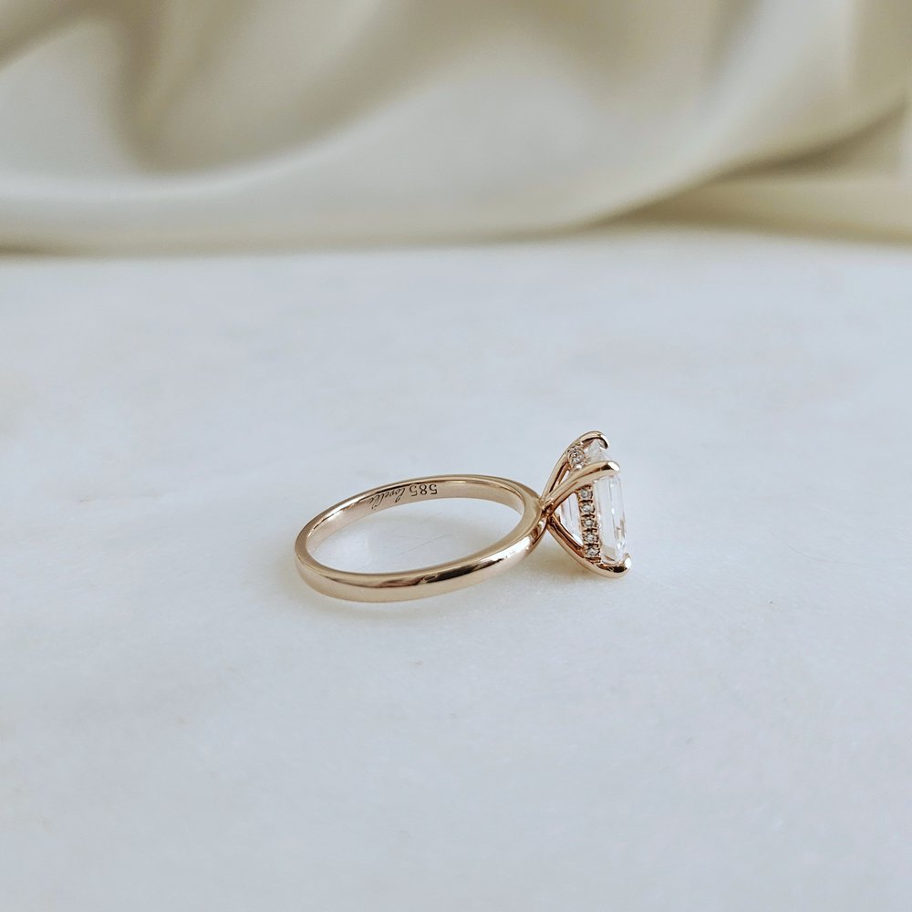 3.0 CT Emerald Cut Hidden Halo Moissanite Engagement Ring