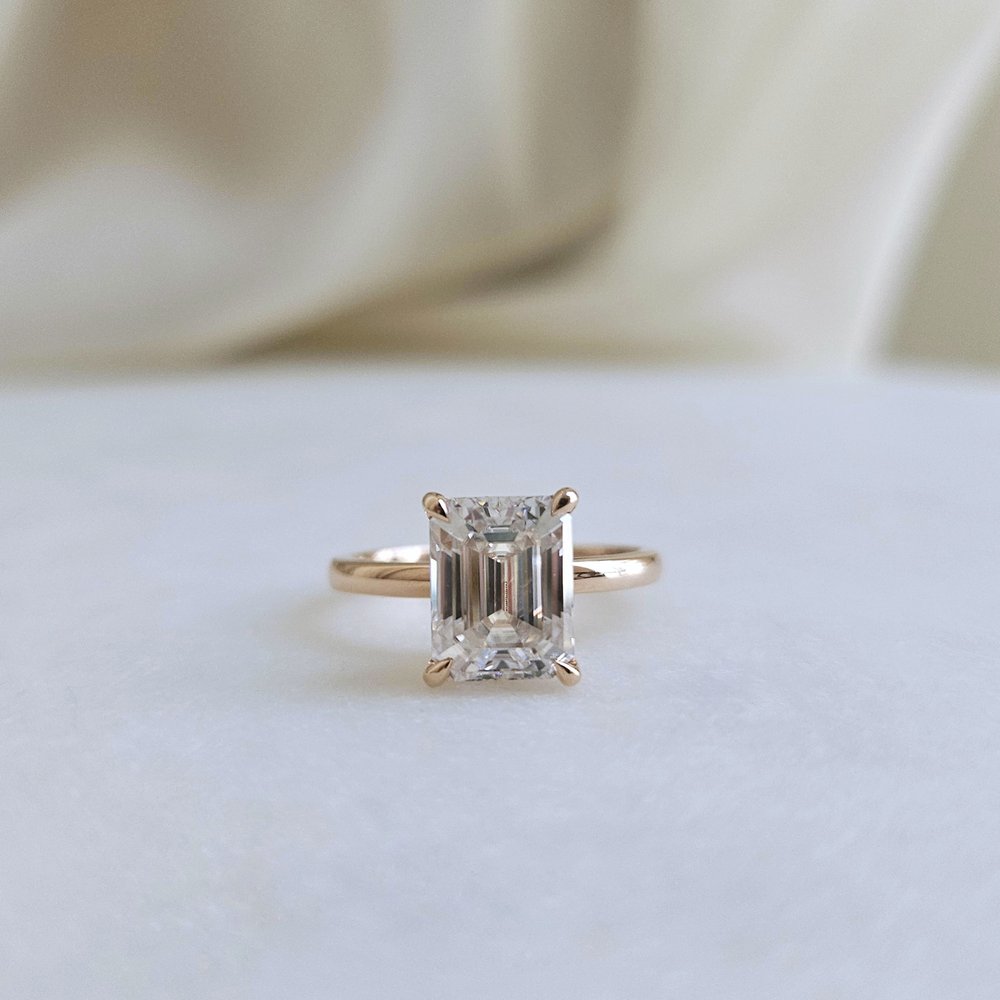 3.0 CT Emerald Cut Hidden Halo Moissanite Engagement Ring