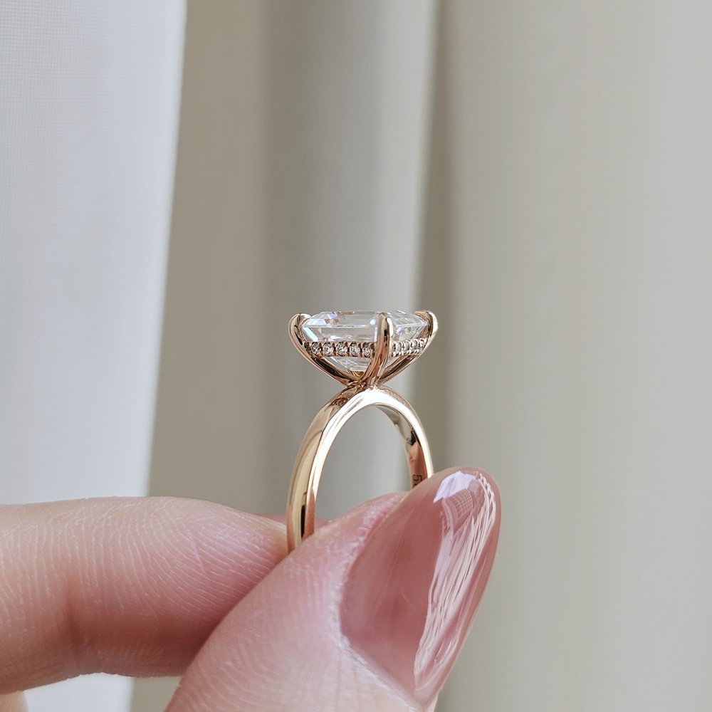 3.0 CT Emerald Cut Hidden Halo Moissanite Engagement Ring