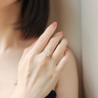 3.0 CT  Emerald Cut Hidden Halo Moissanite Engagement Ring