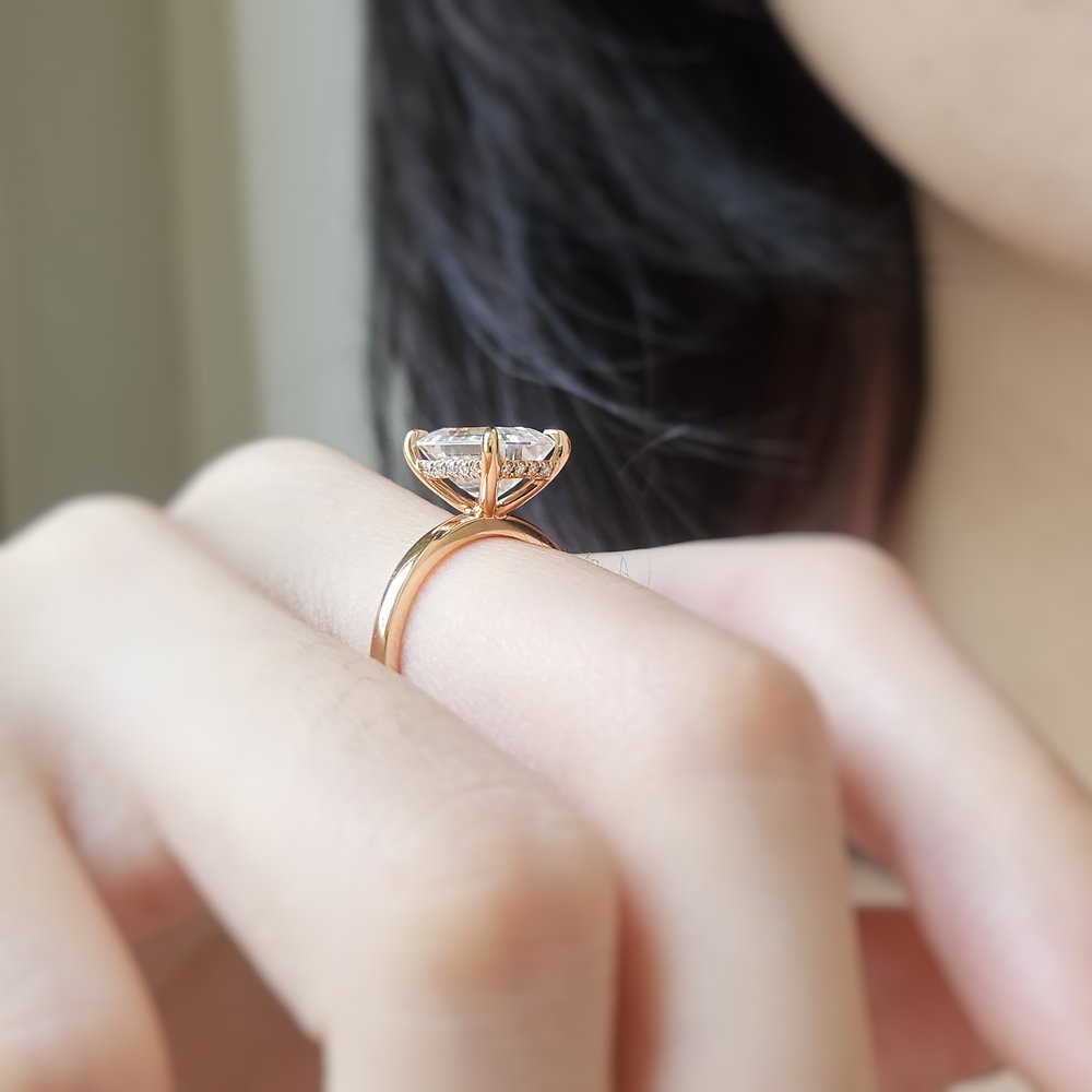 3.0 CT Emerald Cut Hidden Halo Moissanite Engagement Ring