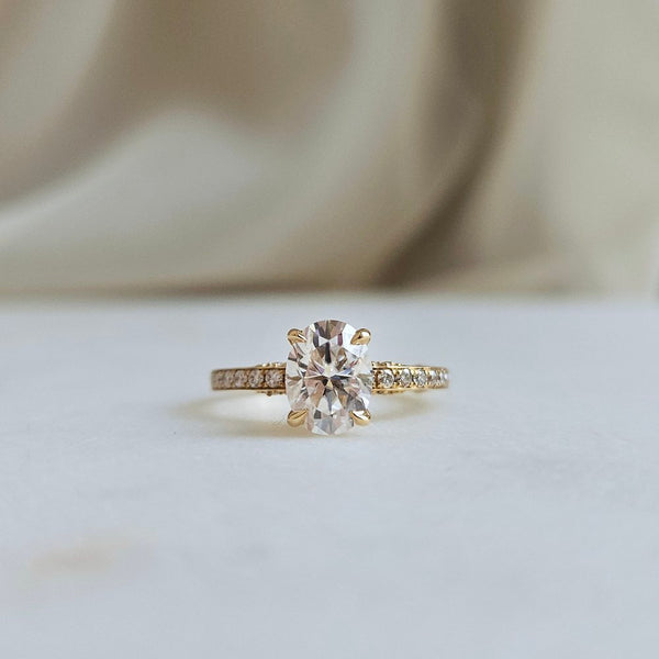 1.50 CT Oval Cut Pave Moissanite Engagement Ring