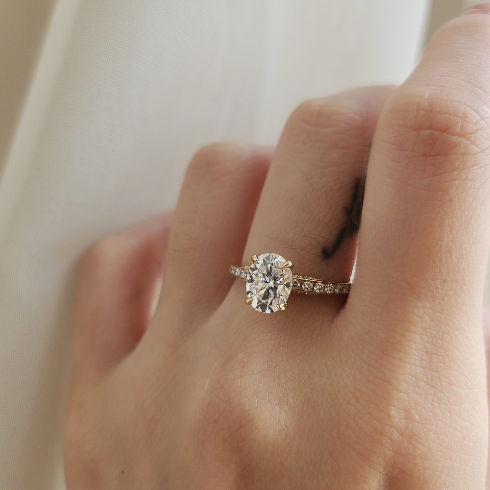 1.50 CT Oval Cut Pave Moissanite Engagement Ring