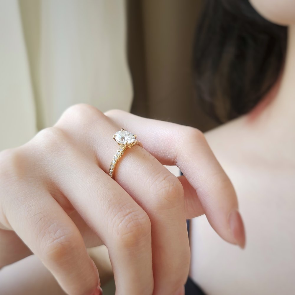 1.50 CT Oval Cut Pave Moissanite Engagement Ring