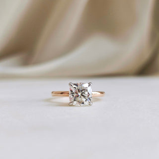 2.0 CT Cushion Cut Hidden Halo Moissanite Engagement Ring