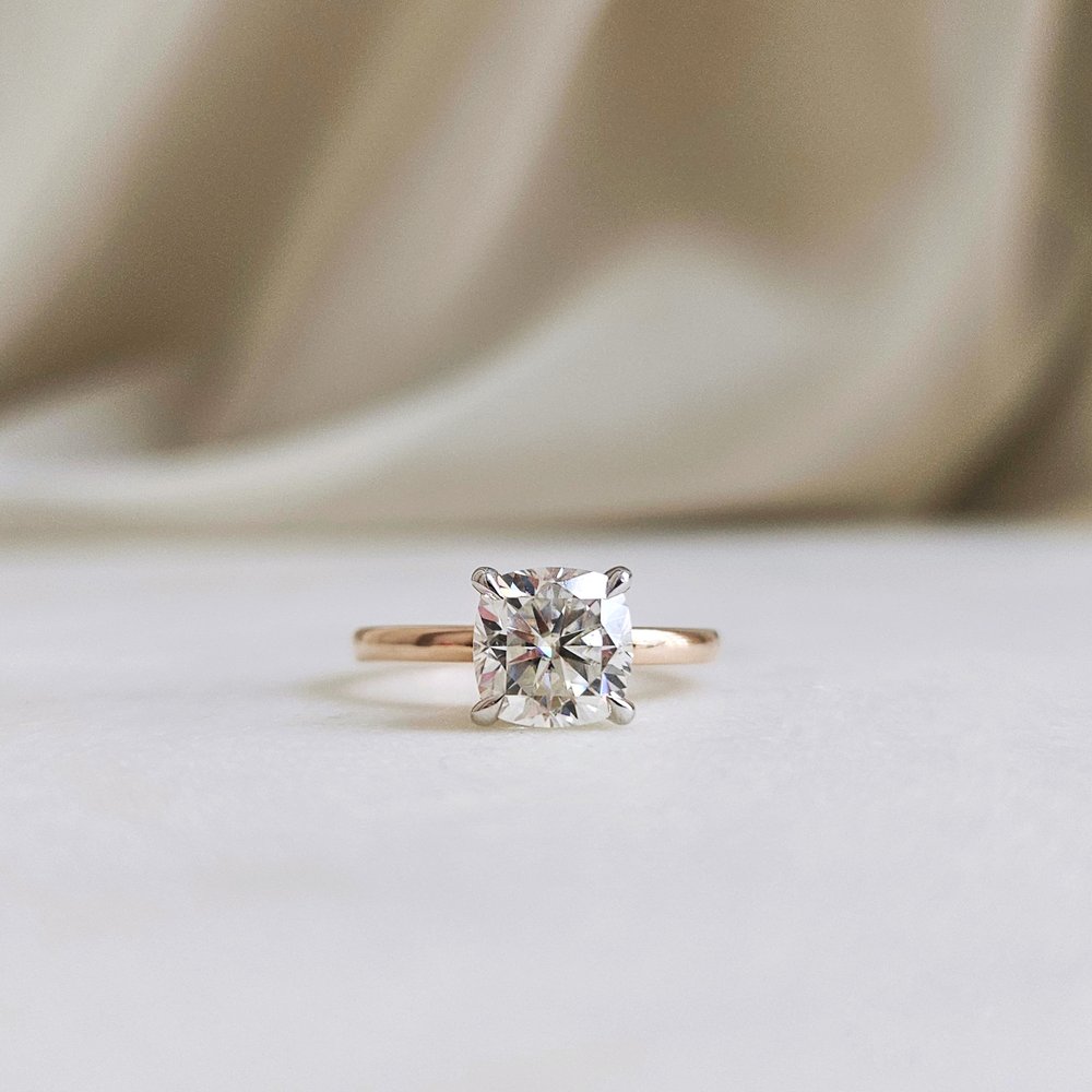 2.0 CT Cushion Cut Hidden Halo Moissanite Engagement Ring