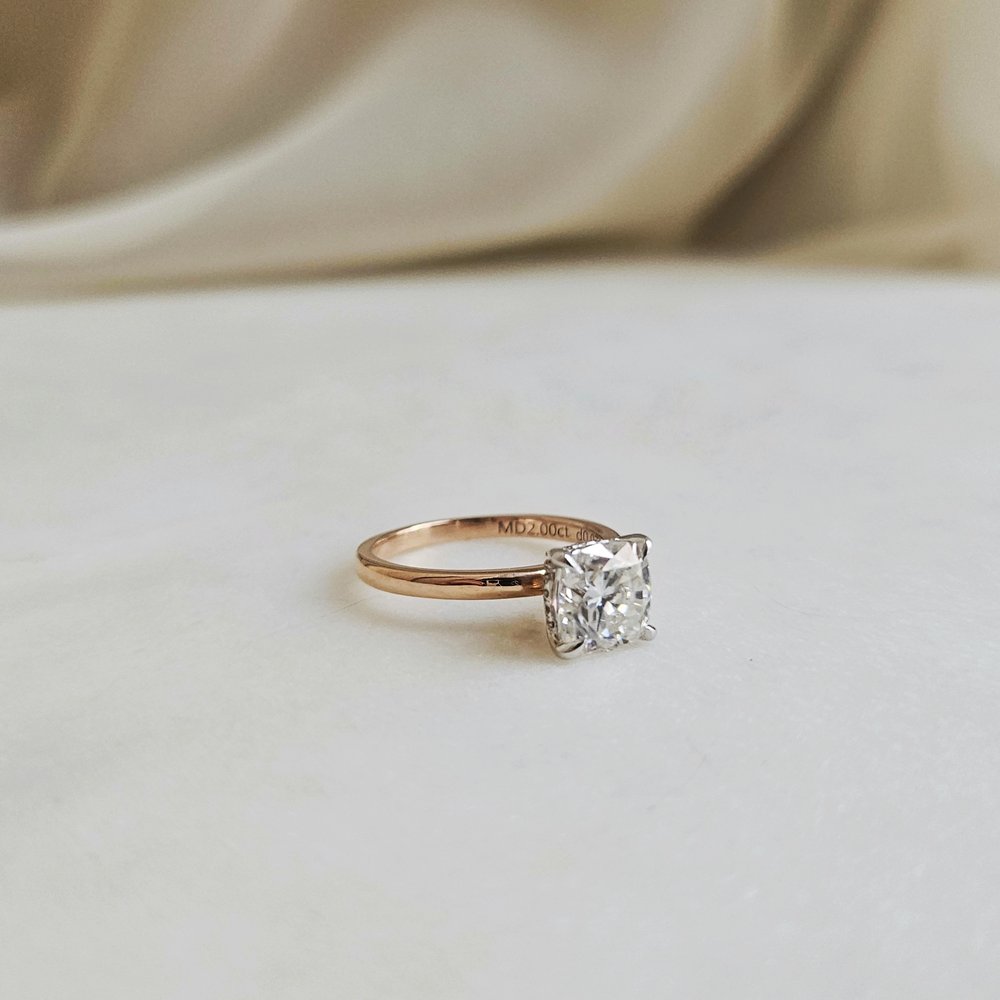 2.0 CT Cushion Cut Hidden Halo Moissanite Engagement Ring