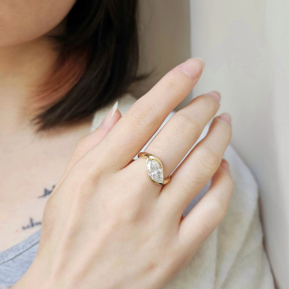 2.0 CT Marquise Cut Unique Solitaire Moissanite Engagement Ring