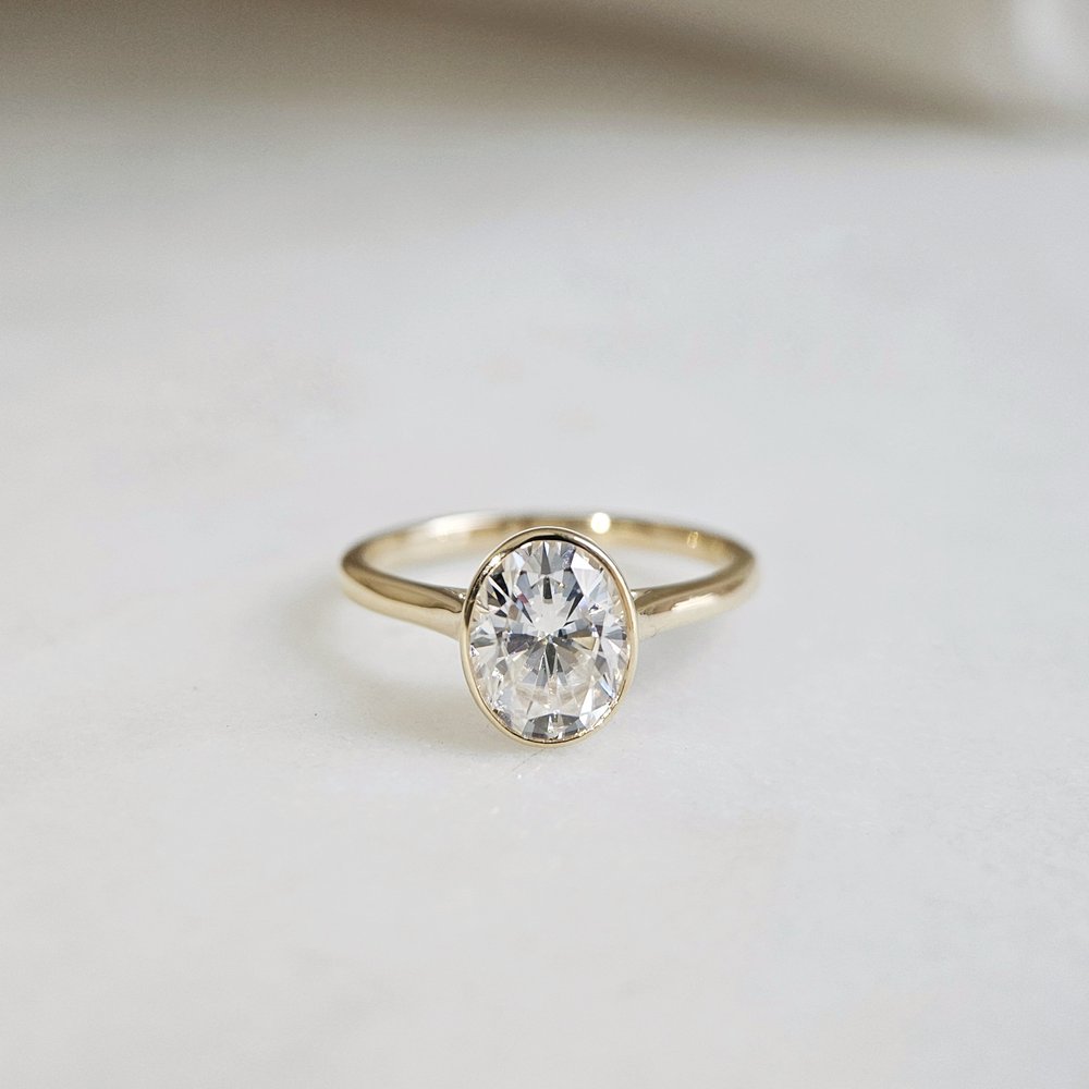 2.0 CT Oval Cut Bezel Style Moissanite Engagement Ring