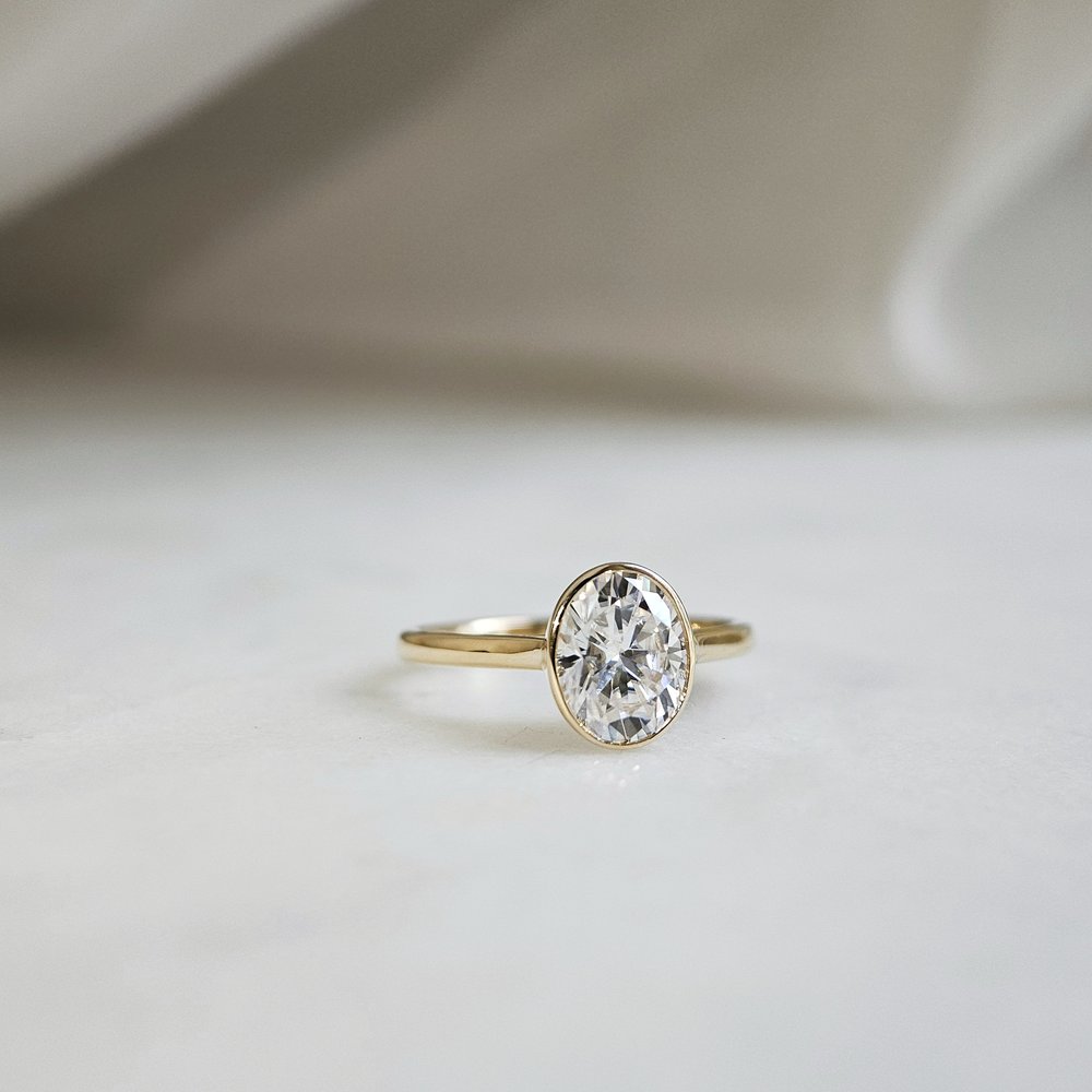 2.0 CT Oval Cut Bezel Style Moissanite Engagement Ring