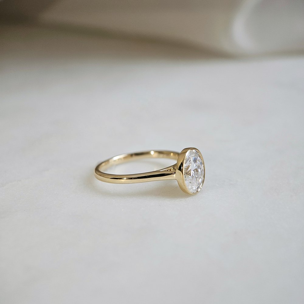 2.0 CT Oval Cut Bezel Style Moissanite Engagement Ring