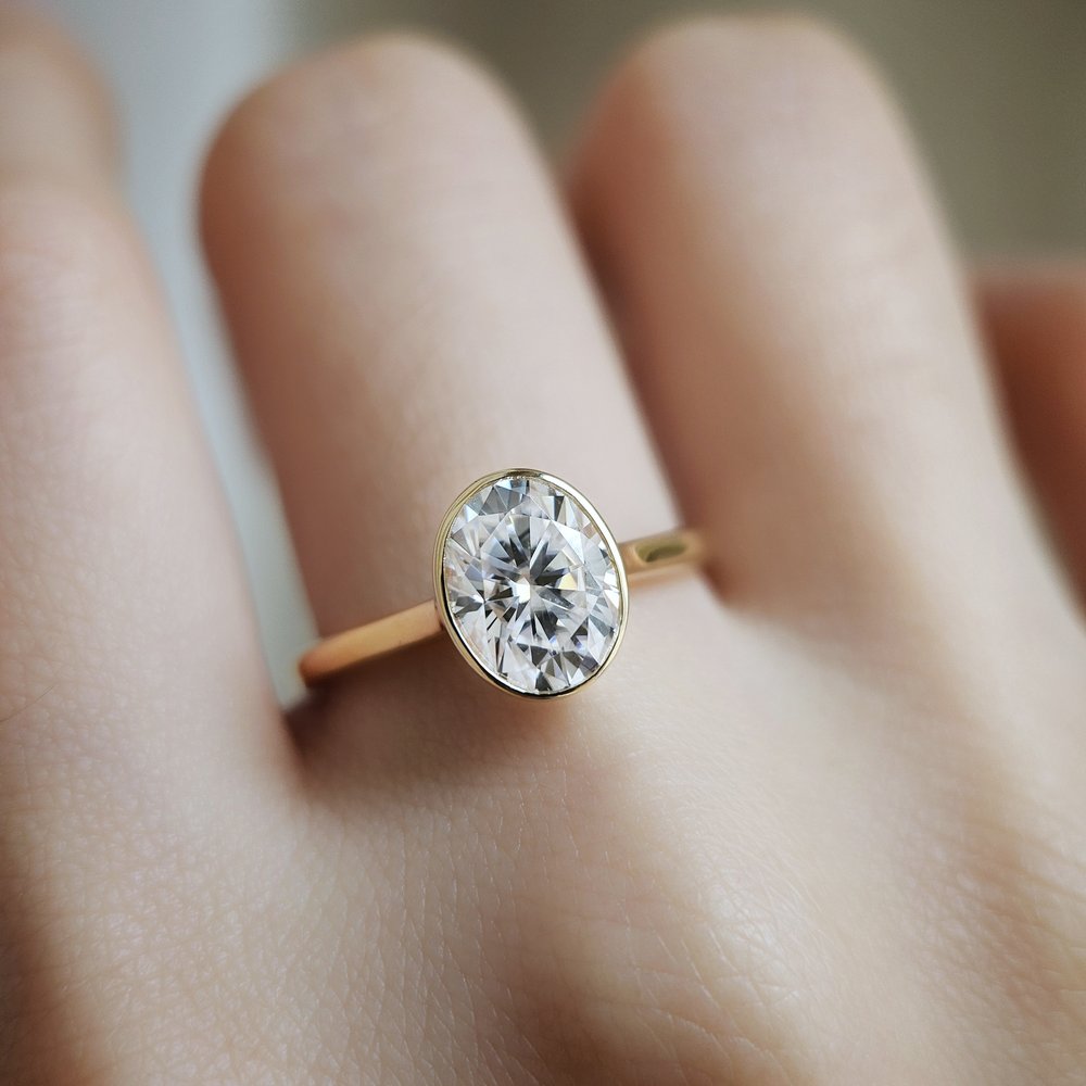 2.0 CT Oval Cut Bezel Style Moissanite Engagement Ring