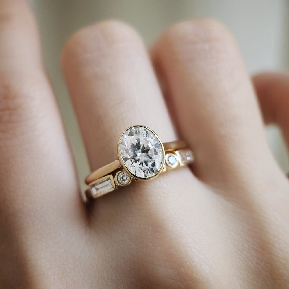 2.0 CT Oval Cut Bezel Style Moissanite Engagement Ring