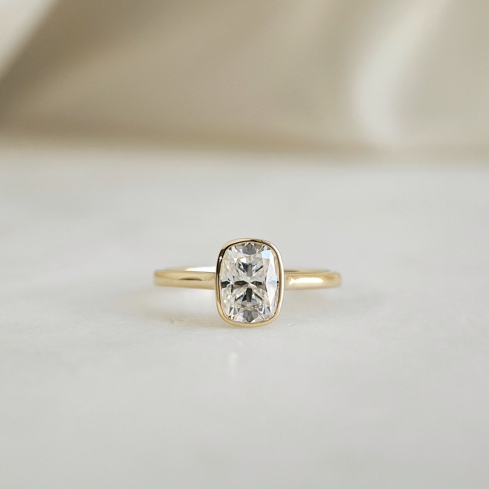 1.50 CT Cushion Cut Solitaire Bezel Style Moissanite Engagement Ring