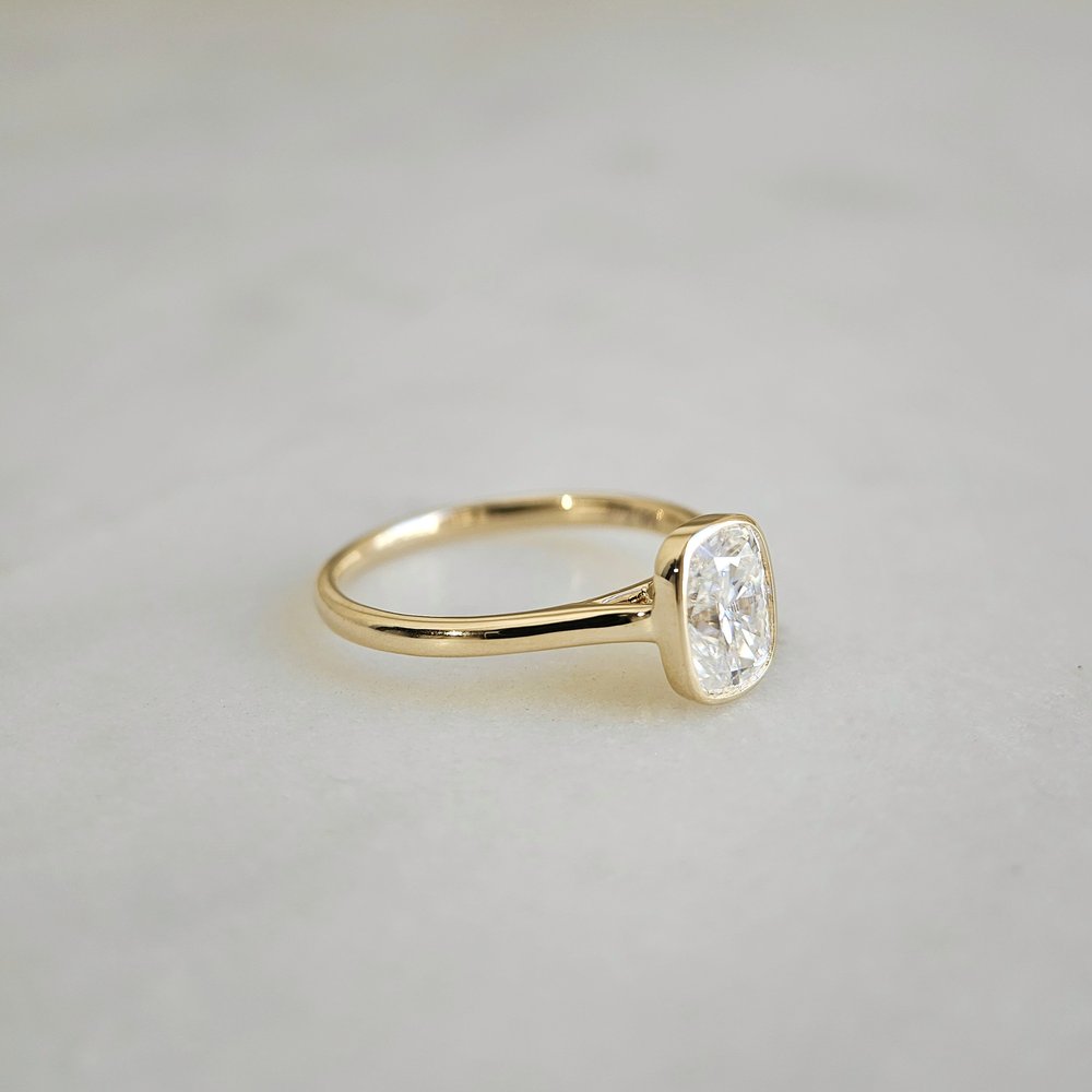 1.50 CT Cushion Cut Solitaire Bezel Style Moissanite Engagement Ring