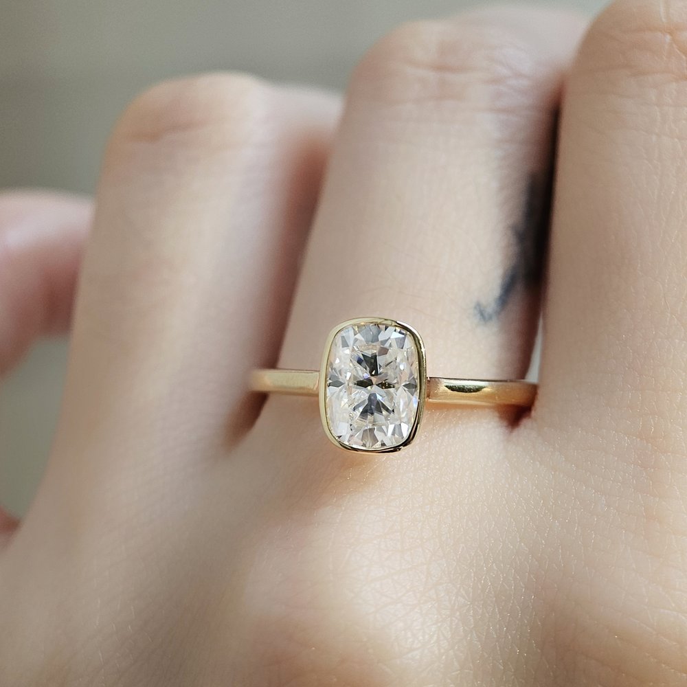 1.50 CT Cushion Cut Solitaire Bezel Style Moissanite Engagement Ring
