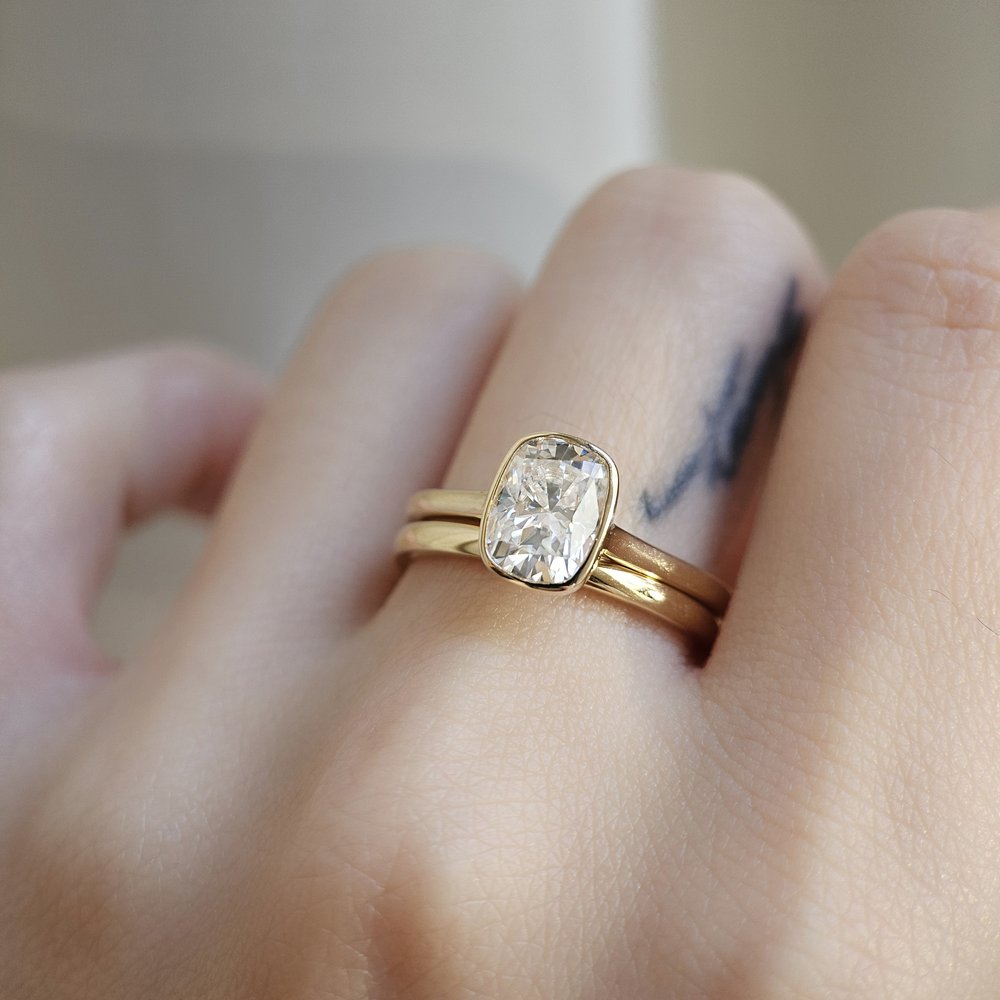 1.50 CT Cushion Cut Solitaire Bezel Style Moissanite Engagement Ring