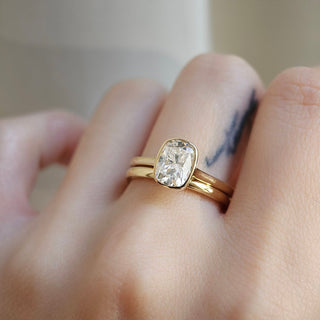 1.50 CT  Cushion Cut Solitaire Bezel Style Moissanite Engagement Ring