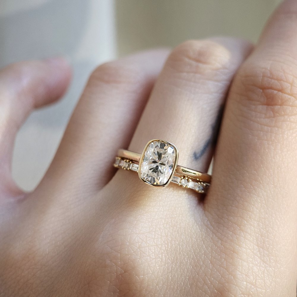 1.50 CT Cushion Cut Solitaire Bezel Style Moissanite Engagement Ring
