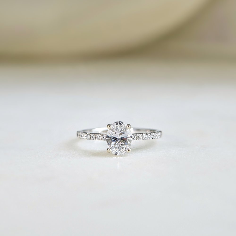 1.50 CT Oval Cut Pave Moissanite Engagement Ring