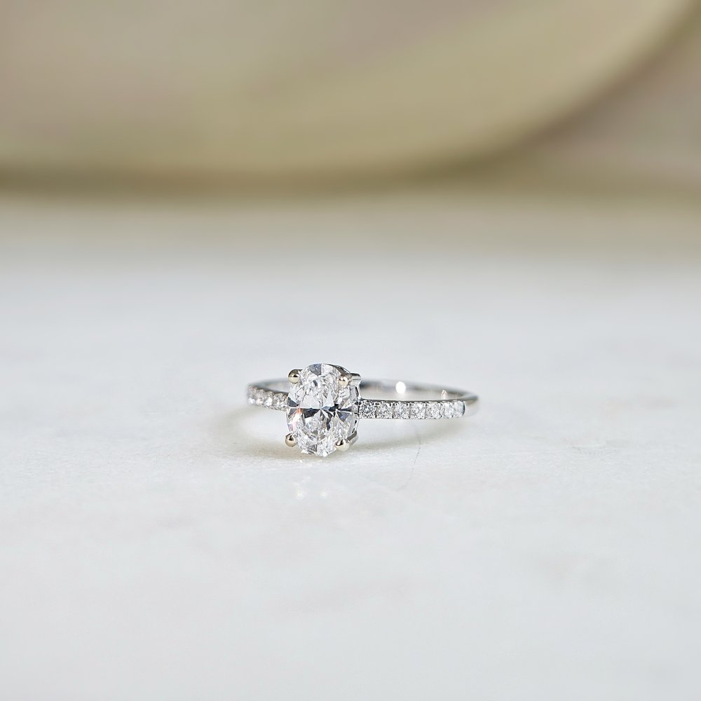 1.50 CT Oval Cut Pave Moissanite Engagement Ring