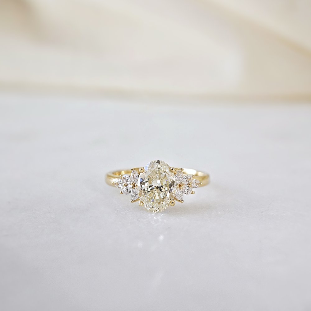 2.10 CT Oval Cut Cluster Moissanite Engagement Ring