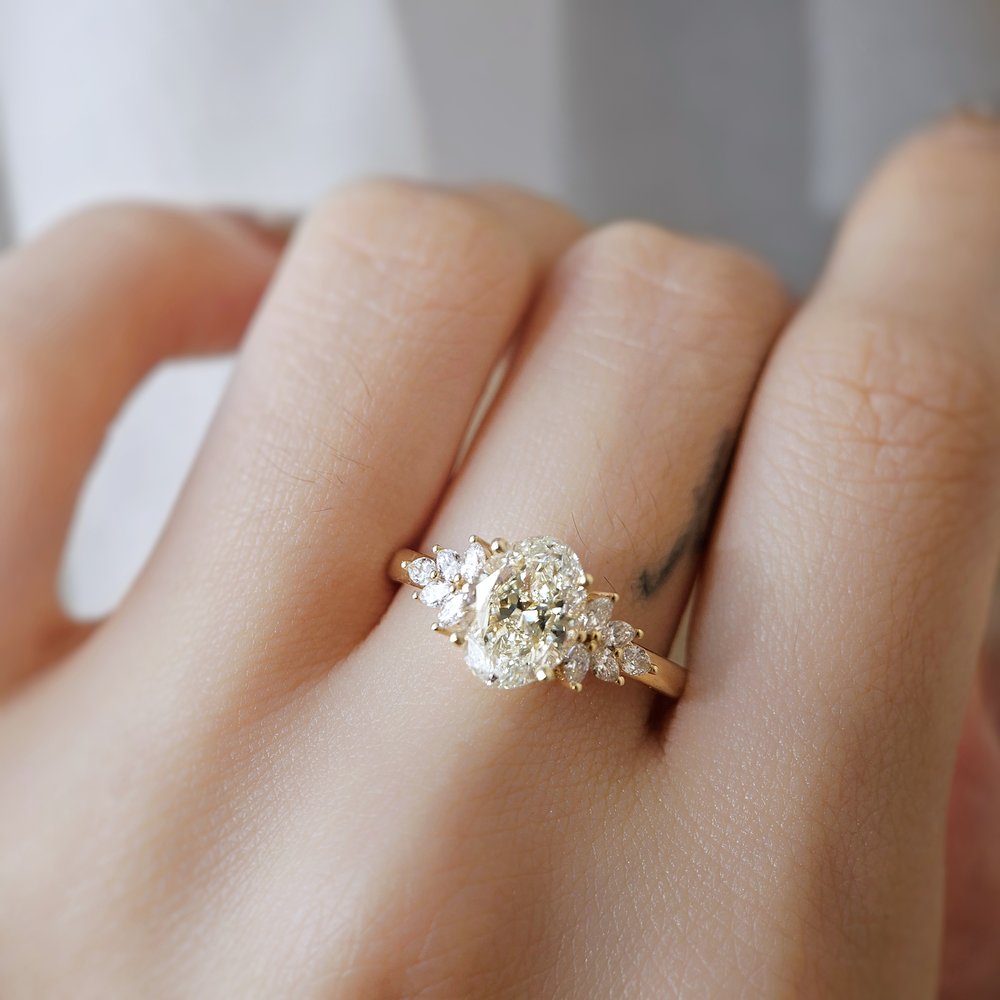 2.10 CT Oval Cut Cluster Moissanite Engagement Ring