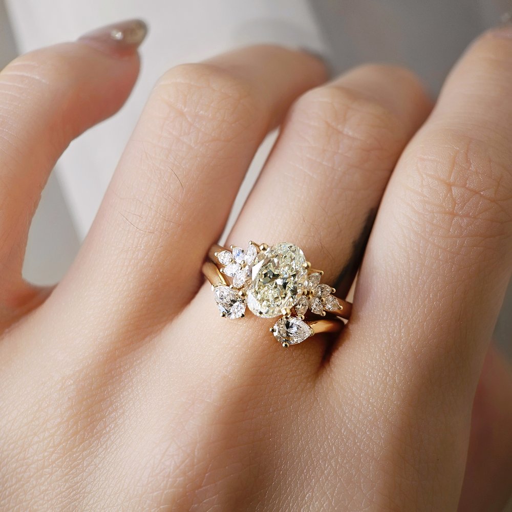 2.10 CT Oval Cut Cluster Moissanite Engagement Ring