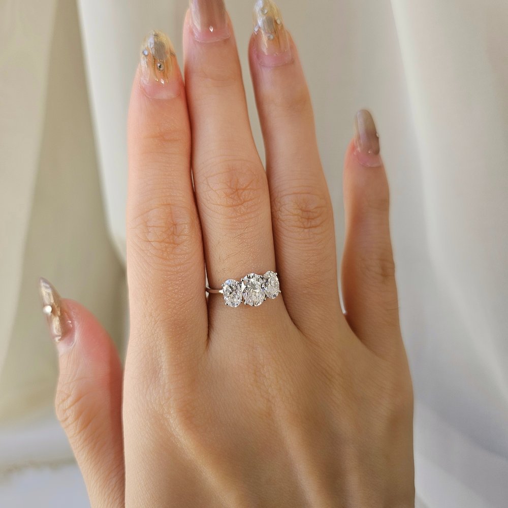 1.0 CT Oval Cut Three Stone Style Moissanite Engagement Ring