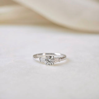 0.51 CT Round & Baguette Three Stone Moissanite Engagement Rin