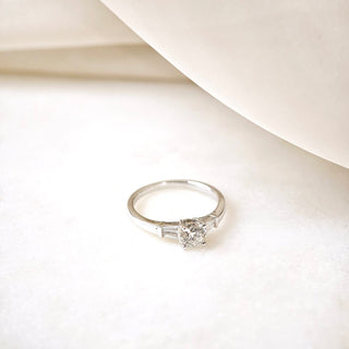 0.51 CT Round & Baguette Three Stone Moissanite Engagement Rin